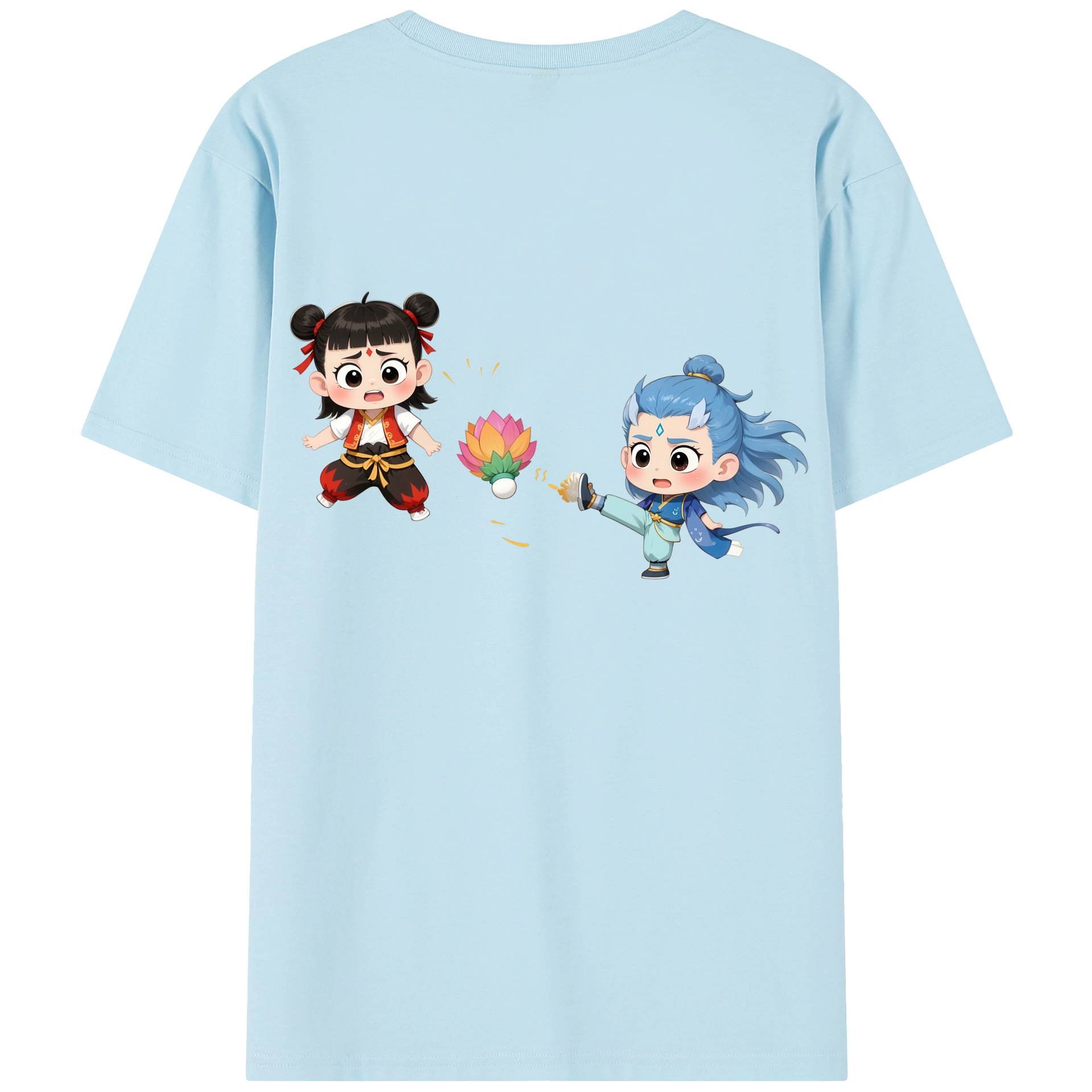 （画像用） Ne Zha 2 ナタ 魔童の大暴れ 綿100％半袖Tシャツ（背面プリント）